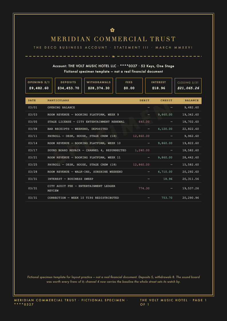 Art Deco Bank Statement